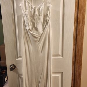 Dynamite White Satin-Style Slip Dress with Corset Tie